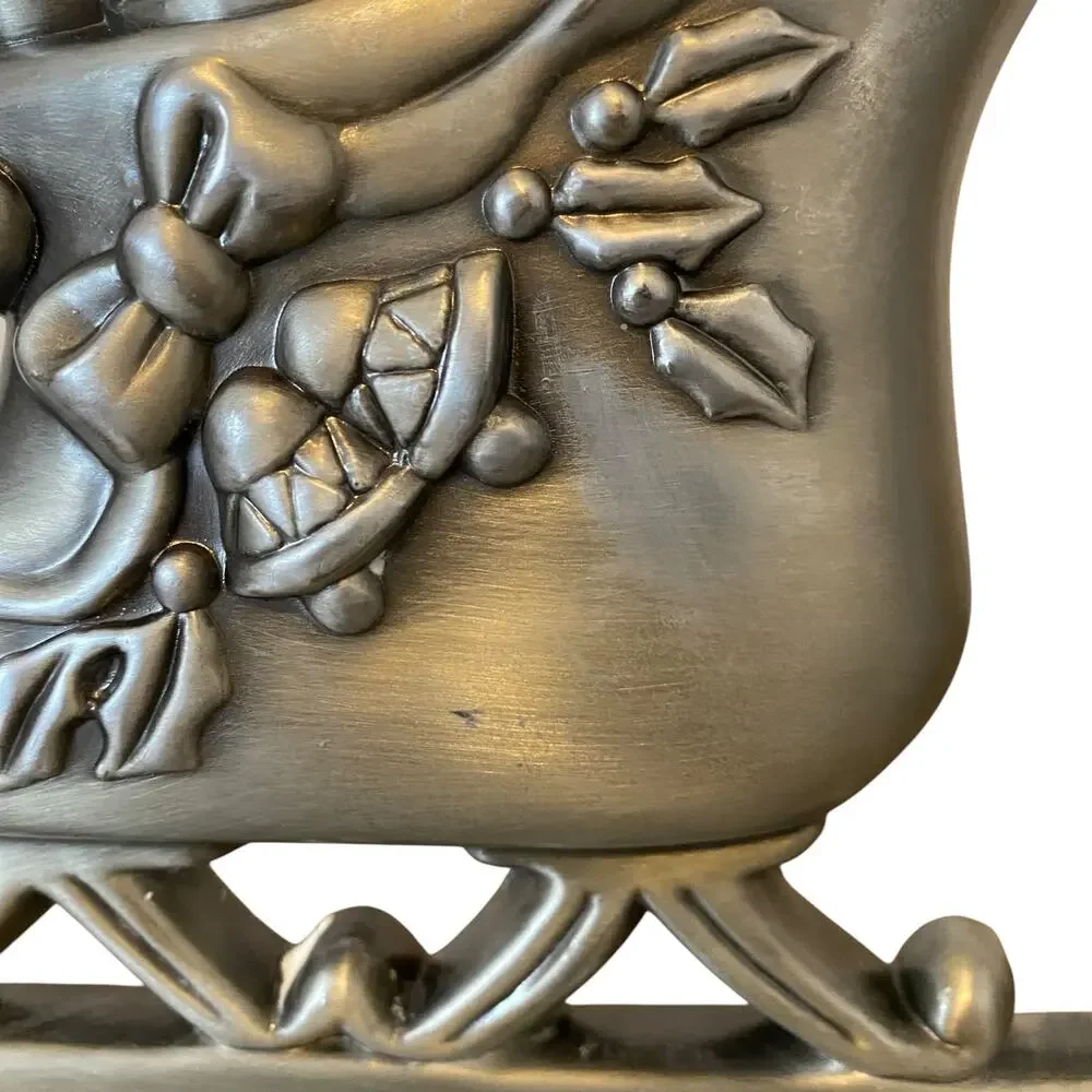 Set of 2 Santa's Sleigh Pewter Finish Christmas Stocking Hanger Hook Santa Claus